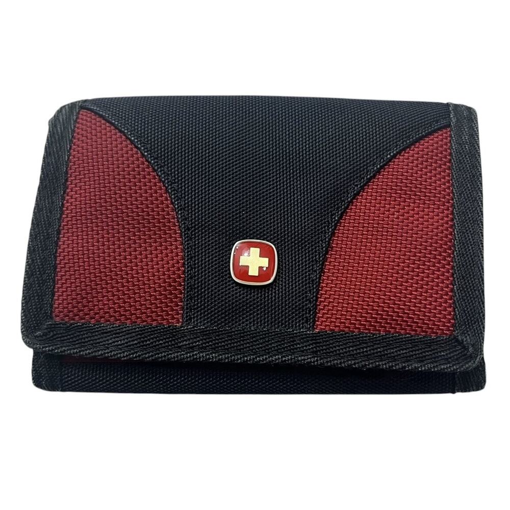 SwissGear Wenger Tri-Fold Card Case Wallet ID Slot Card Slots Zipper Black Red